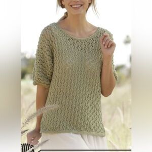 Eddie Bauer Hand-Crocheted  Cottage core linen cotton Prairie blouse